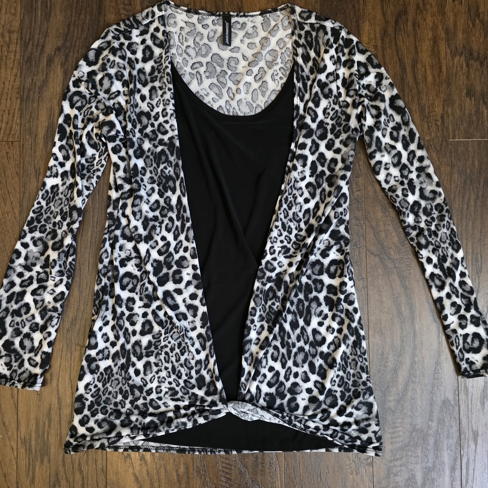 Leopard Print Open Cardigan with attached Black Tank